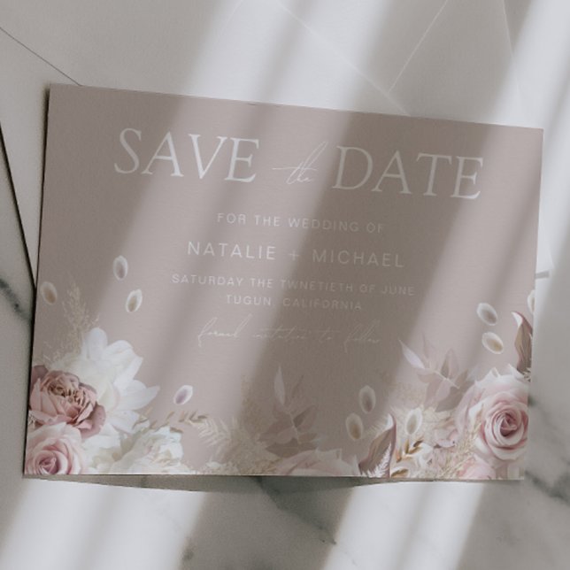 Dusty Rose & Beige Boho Floral Blush Wedding Save The Date (Creator Uploaded)