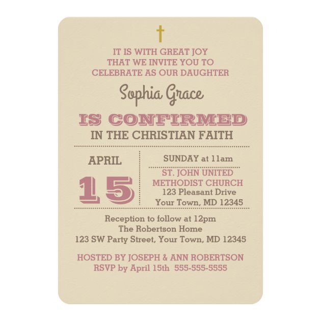 Dusty Rose & Beige Confirmation Invitation