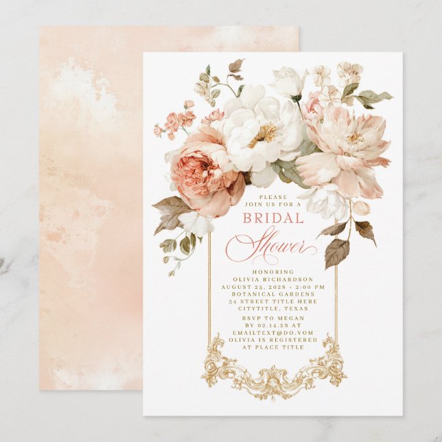 Dusty Rose Beige Earthy Botanical Bridal Shower Invitation (Front/Back)