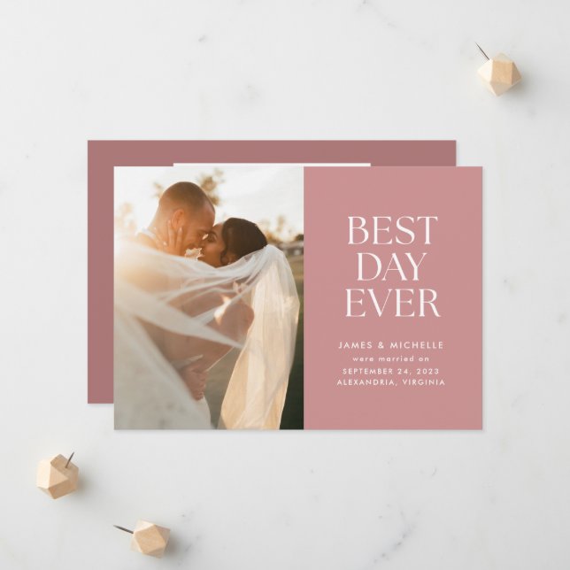 Dusty Rose Best Day Ever Wedding Announcement (Front/Back In Situ)