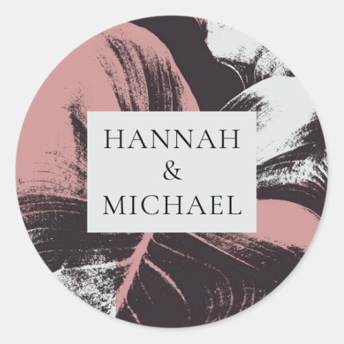 Dusty Rose Black Abstract Floral Wedding  Classic Round Sticker