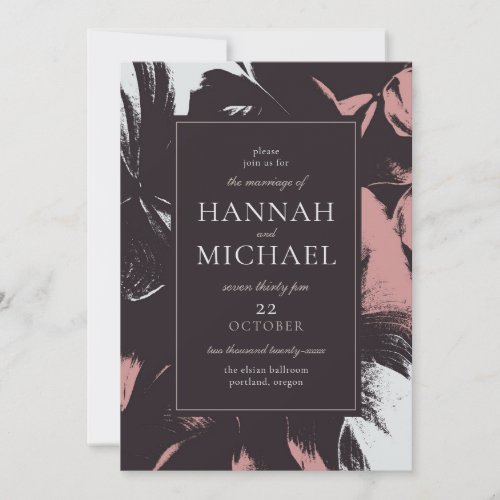 Dusty Rose Black Abstract Floral Wedding Invitation