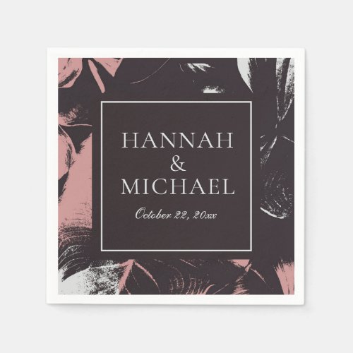 Dusty Rose Black Abstract Floral Wedding Napkins