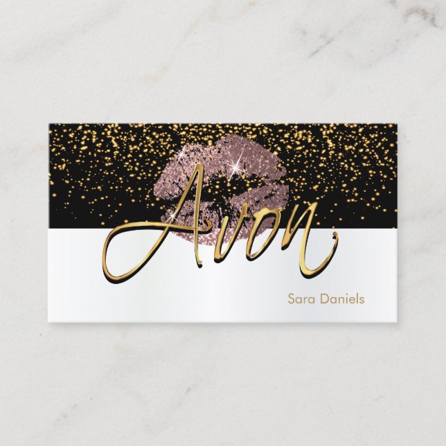 Dusty Rose - Black and White Satin Dusty Rose Lips Business Card (Front)