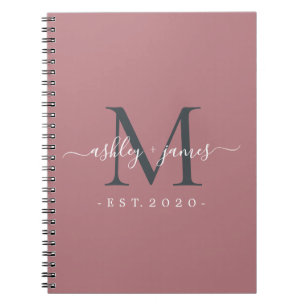 Dusty Rose Black Monogram Names Established Year Notebook