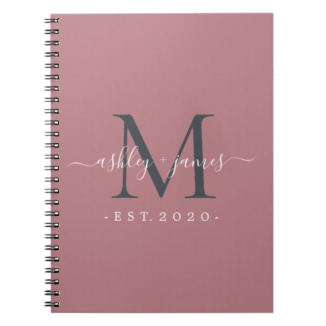 Dusty Rose Black Monogram Names Established Year Notebook (Front)