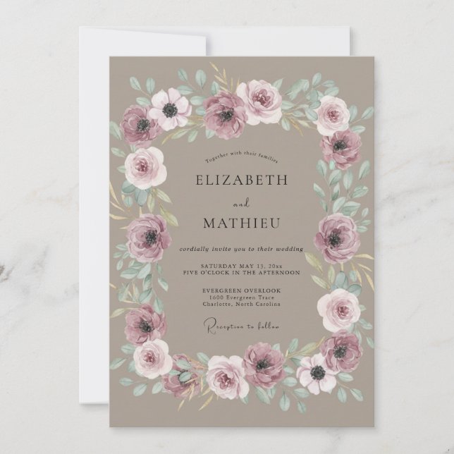Dusty Rose Bloom Flourish Wedding Invitation (Front)