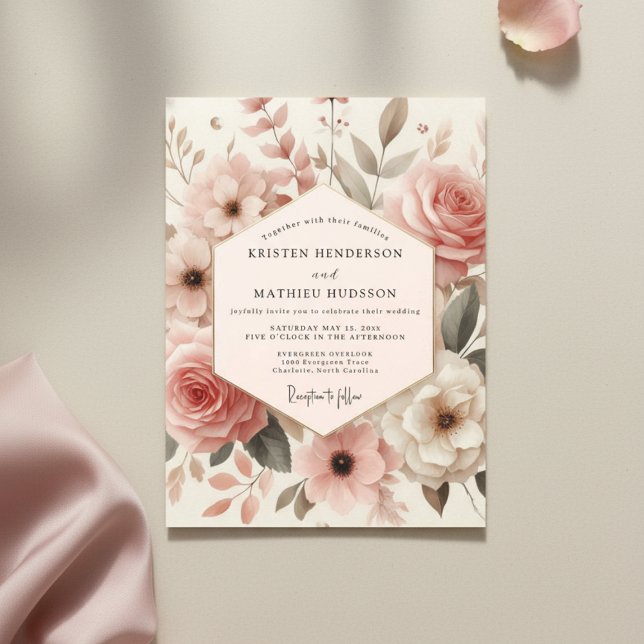 Dusty Rose Bloom Romance Wedding Invitation (Creator Uploaded)