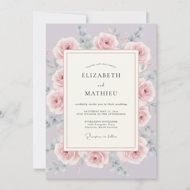 Dusty Rose Blooming Romance Wedding Invitation (Front)