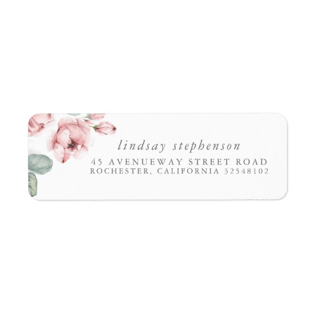 Dusty Rose Blooms Elegant Watercolor Label (Front)