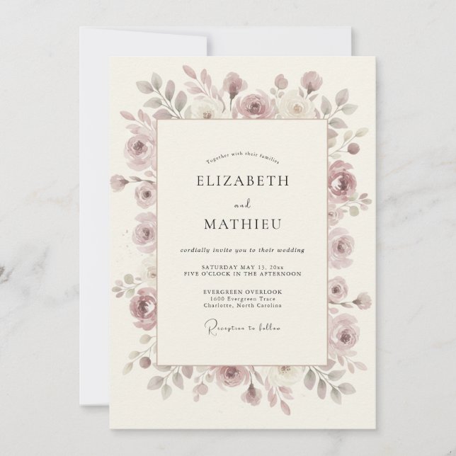 Dusty Rose Blossom Nature Wedding Invitation (Front)