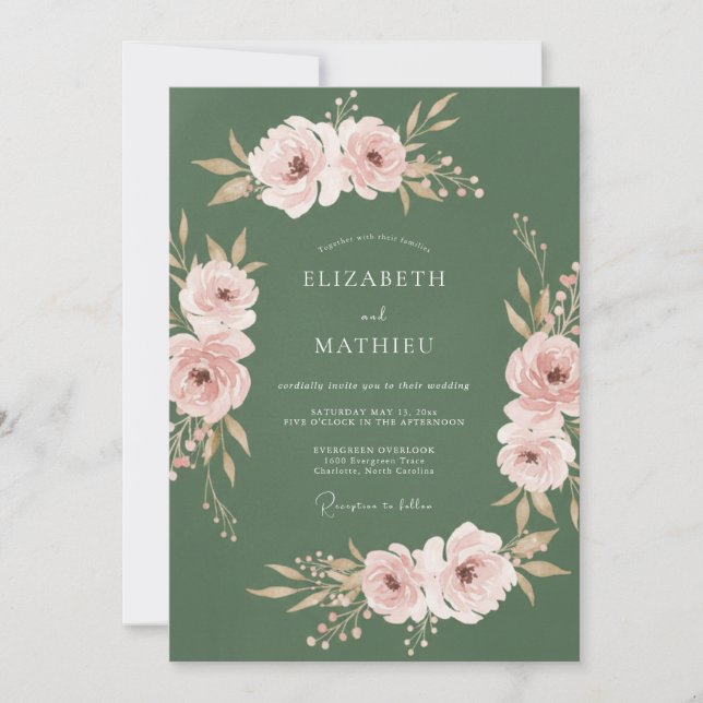 Dusty Rose Blossom Wedding Invitation (Front)