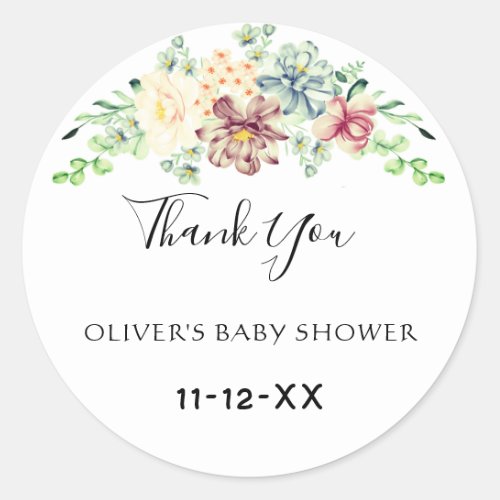Dusty Rose Blue Floral Baby Shower Thank You Classic Round Sticker