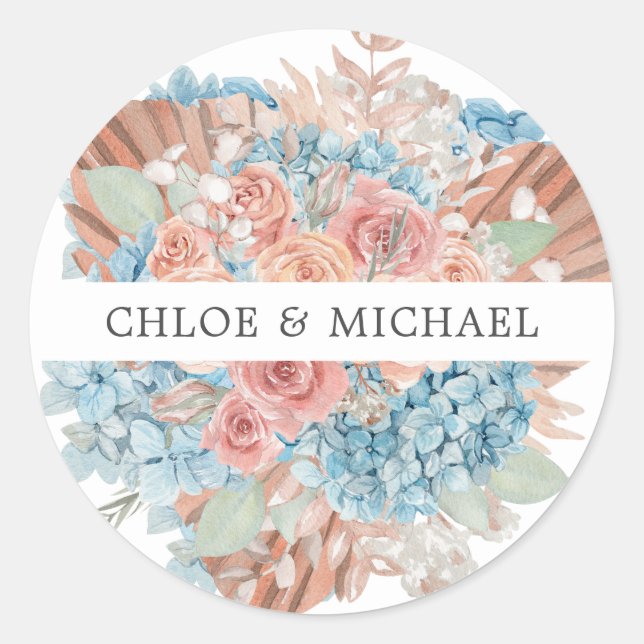 Dusty Rose Blue Hydrangea Wedding Envelope Seal (Front)