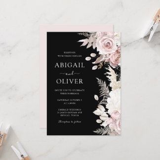 Dusty Rose, Blush & Black Elegance Wedding Invitation