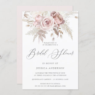 Dusty Rose Blush Boho Ivory Floral Bridal Shower I Invitation