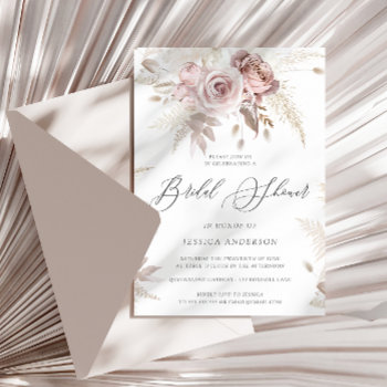 Dusty Rose Blush Boho Pink Floral Bridal Shower In Invitation by Nicheandnest at Zazzle