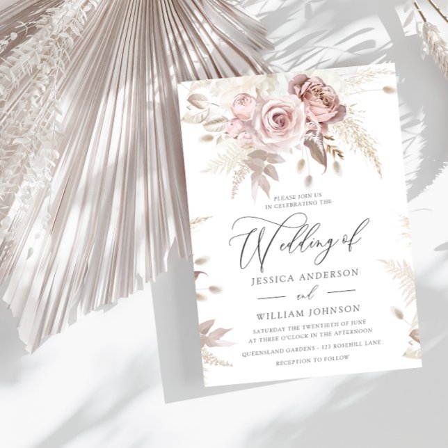 Dusty Rose Blush Boho Pink Floral Wedding Invitation (Creator Uploaded)