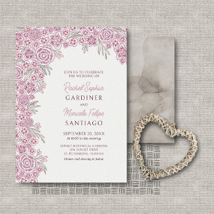 Dusty Rose Blush Burgundy Floral Arch Wedding Invitation