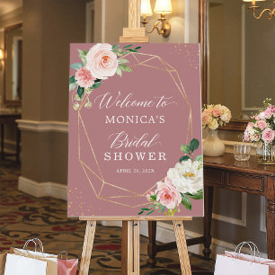 Dusty Rose Blush Floral Gold Frame Bridal Shower Foam Board