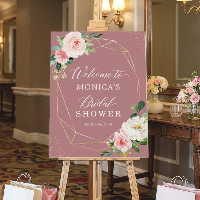 Dusty Rose Blush Floral Gold Frame Bridal Shower Foam Board (Creator Uploaded)