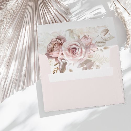 Dusty Rose Blush Floral Wedding Bridal Birthday Envelope