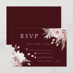 Dusty Rose Blush Floral Wedding Deep Burgundy RSVP Card