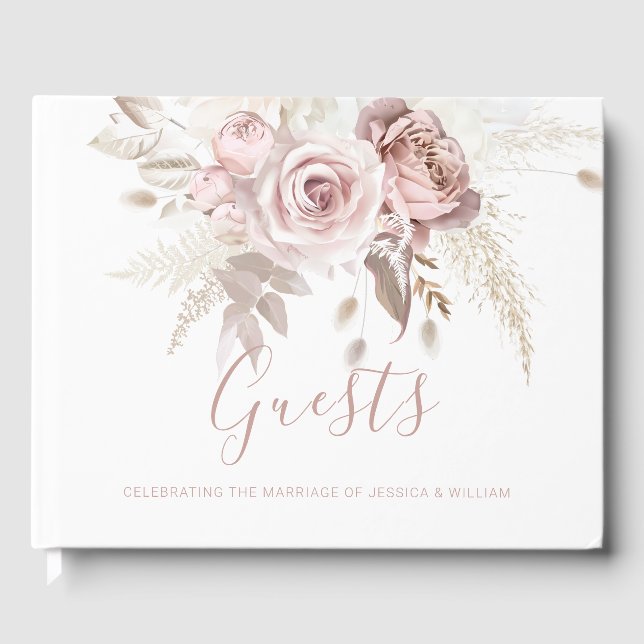 Dusty Rose & Blush Floral Wedding  Guest Book (Front)