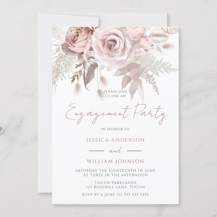 Dusty Rose Blush & Ivory Floral Engagement Party Invitation | Zazzle