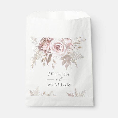 Dusty Rose Blush Ivory Floral Wedding Reception Favor Bag