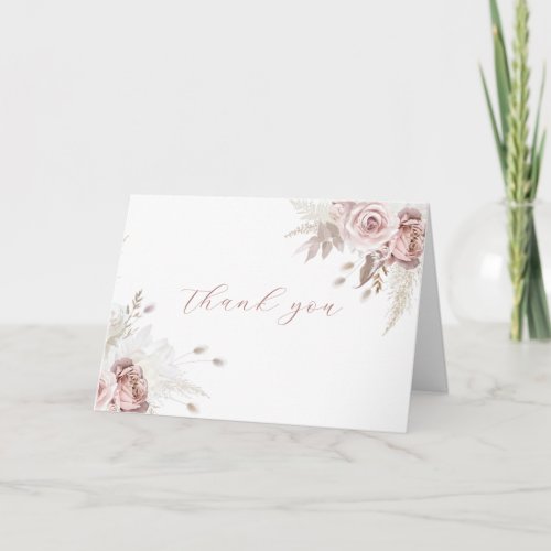 Dusty Rose Blush Ivory Modern Boho Wedding Thank You Card