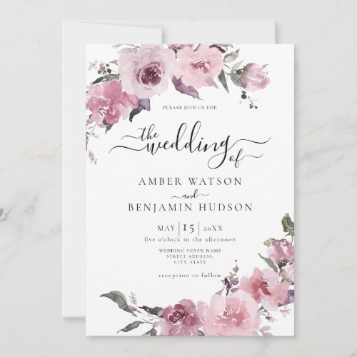 Dusty Rose Blush Mauve Lilac Floral Wedding Invitation