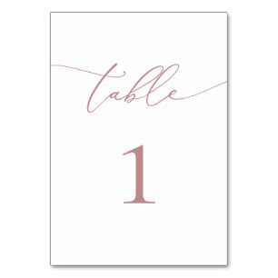 Dusty Rose Blush Minimalist Wedding Table Number