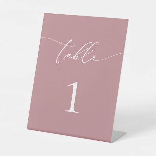 Dusty Rose Blush Minimalist Wedding Table Number Pedestal Sign