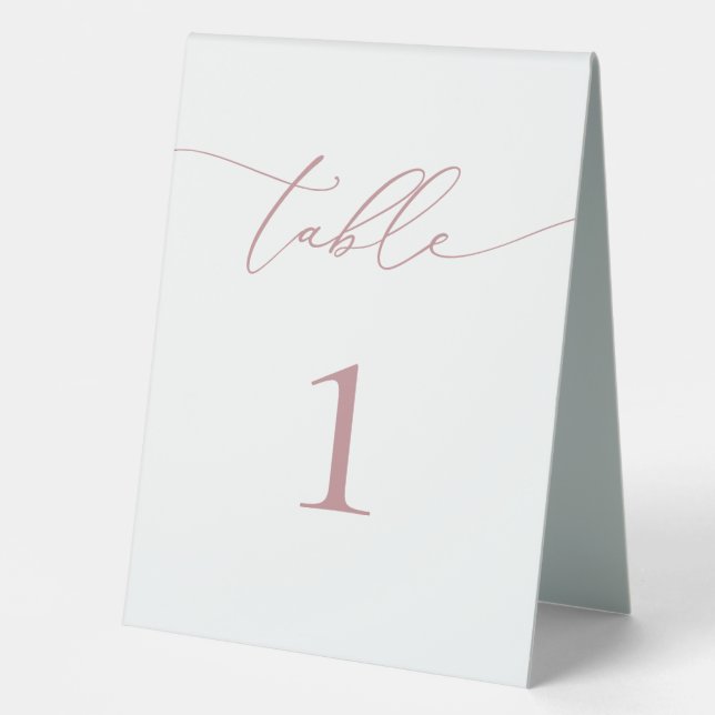 Dusty Rose Blush Minimalist Wedding Table Number Tent (Front)