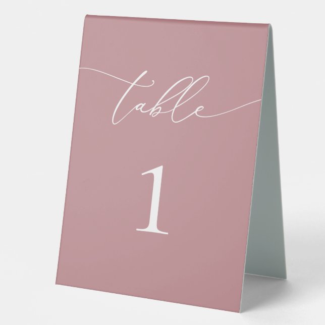 Dusty Rose Blush Minimalist Wedding Table Number Tent (Front)