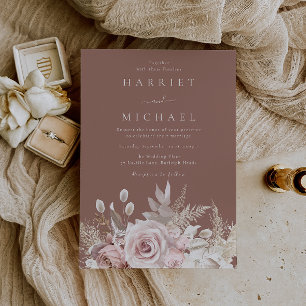 Dusty Rose & Blush Modern Floral Wedding Invitation