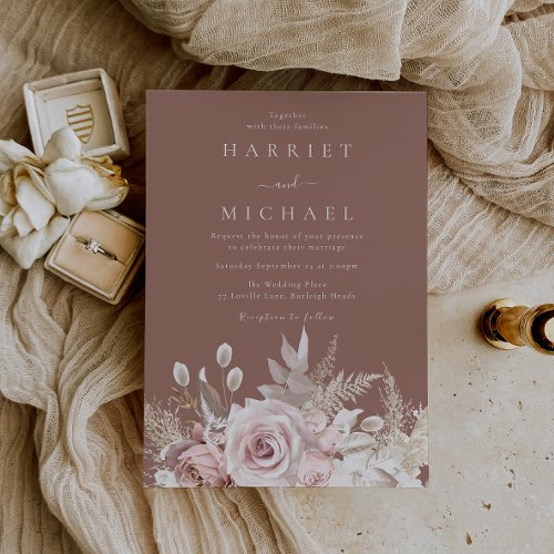 Dusty Rose & Blush Modern Floral Wedding Invitation