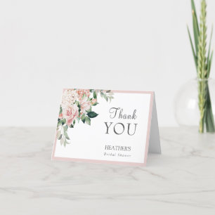 Dusty Rose Blush Peony Floral Bridal Shower  Letterpress Thank You Card