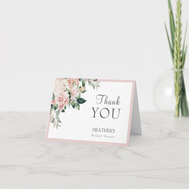 Dusty Rose Blush Peony Floral Bridal Shower  Thank You Card (Front)