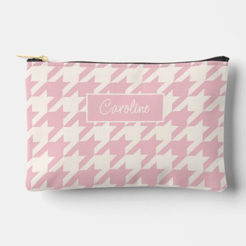 Dusty Rose Blush Pink Black Houndstooth Pattern Accessory Pouch