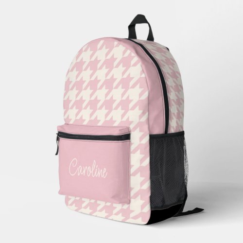 Dusty Rose Blush Pink Black Houndstooth Pattern Printed Backpack