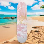 Dusty Rose Blush Pink Champagne Sunset Sun & Sea Skateboard<br><div class="desc">Mauve pink sunset sun over light pink ocean waves skateboard.</div>