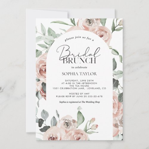 Dusty Rose Blush Pink Eucalyptus Bridal Brunch Invitation