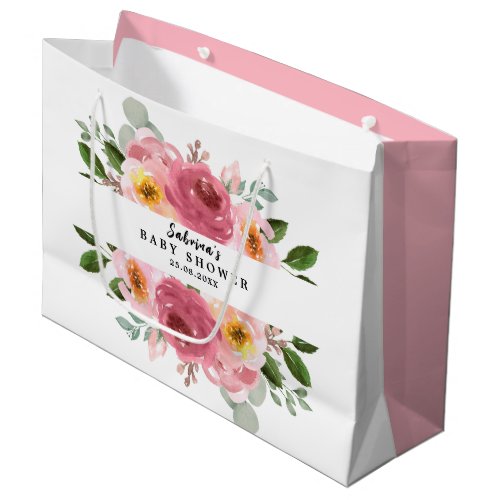 Dusty Rose  Blush Pink Floral Baby Shower Large Gift Bag