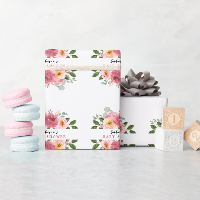 Dusty Rose | Blush Pink Floral Baby Shower Wrapping Paper (Baby Shower)