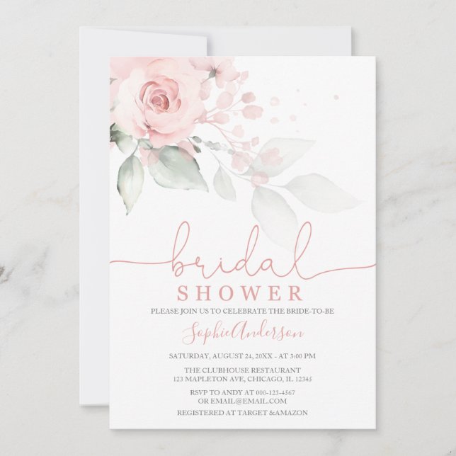 Dusty Rose Blush Pink Floral Bridal Shower Invitation (Front)