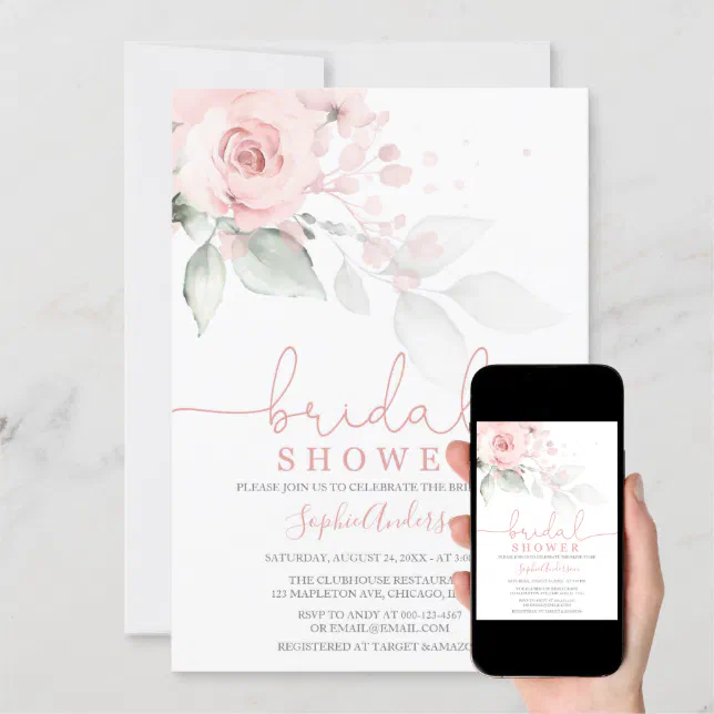 Dusty Rose Blush Pink Floral Bridal Shower Invitation Zazzle