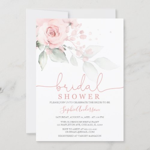 Dusty Rose Blush Pink Floral Bridal Shower Invitation