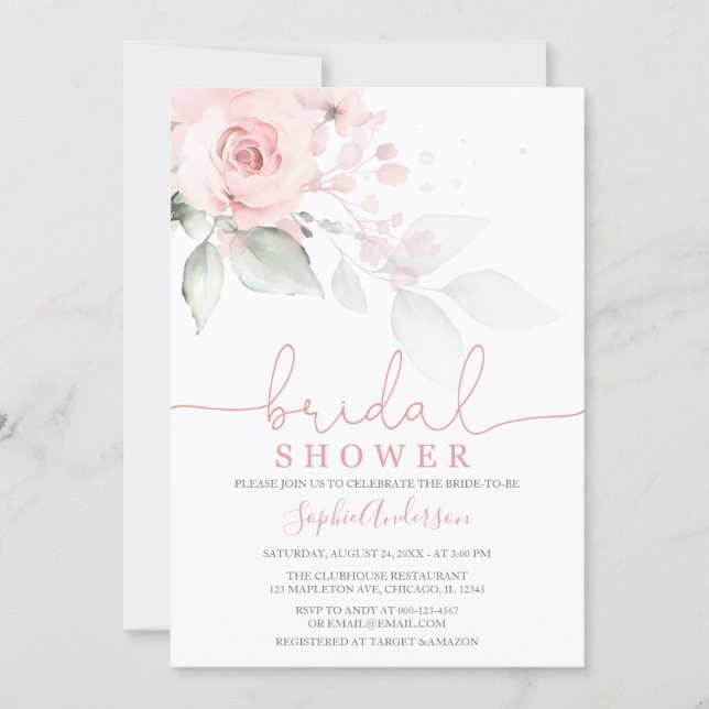 Dusty Rose Blush Pink Floral Bridal Shower Invitation (Front)